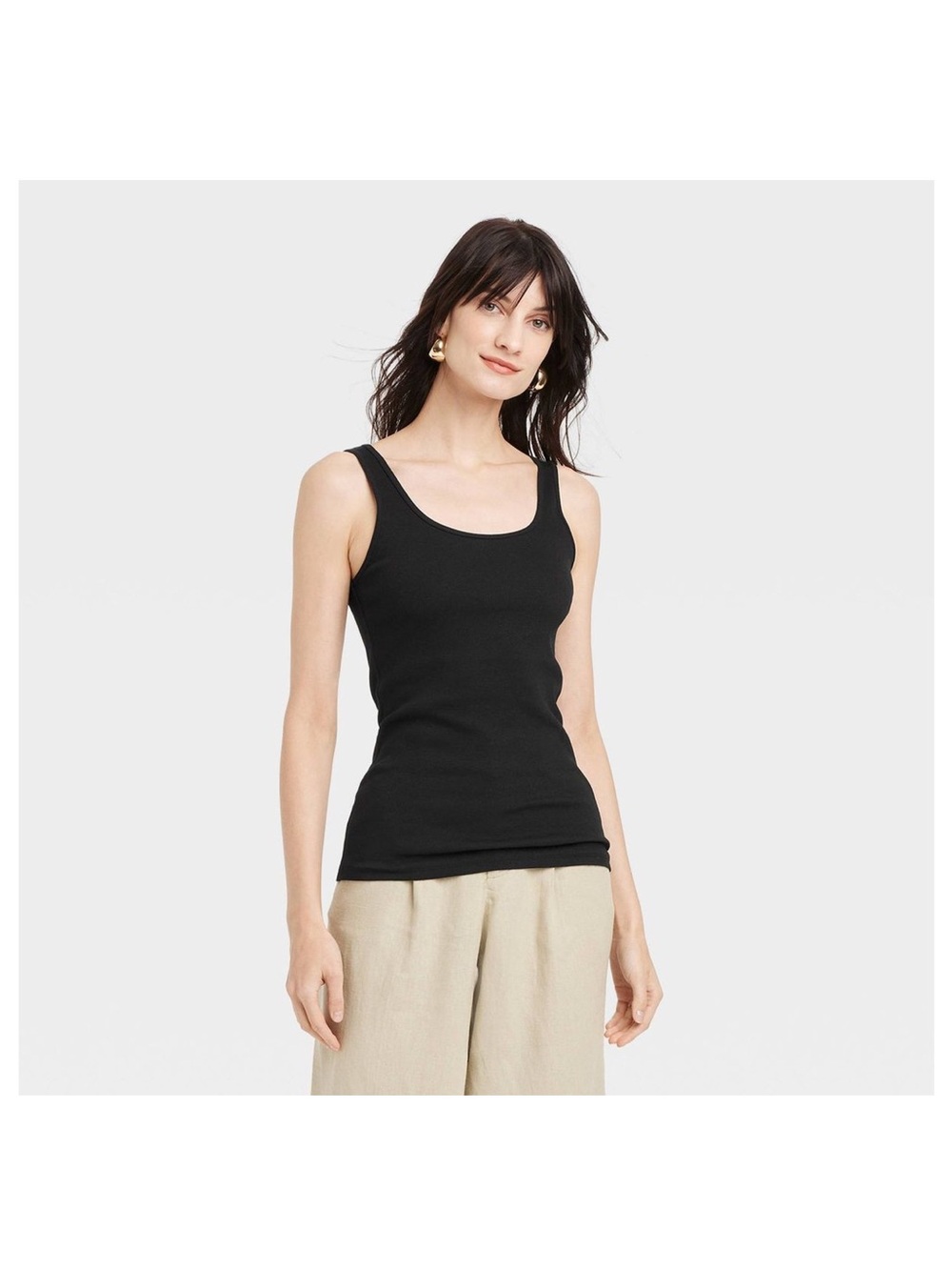 a new day Black Ribbed Scoop Neck Tank Top